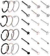 👃 stylish 316l stainless steel l-shaped nose rings: 20g screw bone shaped nose studs for women and men logo