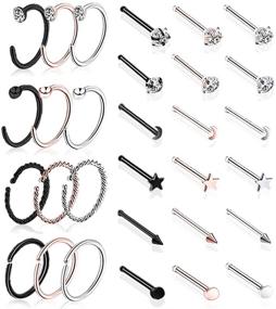 img 4 attached to 👃 Stylish 316L Stainless Steel L-Shaped Nose Rings: 20g Screw Bone Shaped Nose Studs for Women and Men