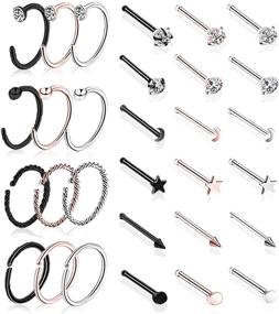 img 3 attached to 👃 Stylish 316L Stainless Steel L-Shaped Nose Rings: 20g Screw Bone Shaped Nose Studs for Women and Men