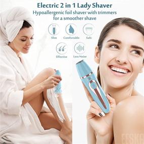 img 3 attached to 💙 EESKA Electric Razor for Women - 2-in-1 Shaver and Bikini Trimmer for Face, Legs, Underarms - Portable Wet and Dry Body Hair Removal Device - IPX7 Waterproof, Type C USB Rechargeable - Blue