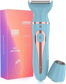 img 4 attached to 💙 EESKA Electric Razor for Women - 2-in-1 Shaver and Bikini Trimmer for Face, Legs, Underarms - Portable Wet and Dry Body Hair Removal Device - IPX7 Waterproof, Type C USB Rechargeable - Blue