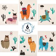 🦙 reusable alpaca and cactus pattern dishcloths: absorbent & washable cleaning cloths for kitchen - 6 styles (pack of 6) logo