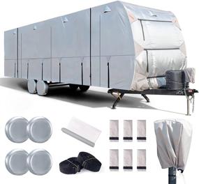 img 4 attached to 🚐 FRUNO 300D Travel Trailer RV Cover for Winter Snow - Windproof & Anti-UV with Jack Cover and 4 Tire Covers (30'-33')