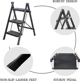 img 2 attached to 🪜 White Folding 3-Step Ladder with Wide Anti-Slip Pedal - Lightweight, Portable, and Space-Saving for Kitchen Use