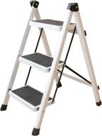 🪜 white folding 3-step ladder with wide anti-slip pedal - lightweight, portable, and space-saving for kitchen use logo