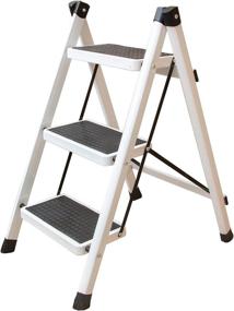 img 4 attached to 🪜 White Folding 3-Step Ladder with Wide Anti-Slip Pedal - Lightweight, Portable, and Space-Saving for Kitchen Use