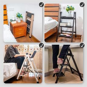 img 3 attached to 🪜 White Folding 3-Step Ladder with Wide Anti-Slip Pedal - Lightweight, Portable, and Space-Saving for Kitchen Use