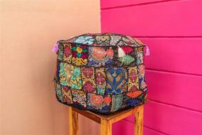 img 1 attached to 🪑 Cotton Patchwork Vintage Boho Embroidered Bean Bag Pouf Cover - Ottoman Kids Stool Decorative Chair - Boho Home Décor (14x22 Inches, Cover Only)