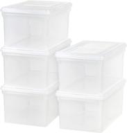 📦 iris usa clear storage bin tote box (5 pack) - letter & legal size, durable hinged lid, stackable & nestable logo