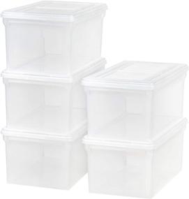 img 4 attached to 📦 Iris USA Clear Storage Bin Tote Box (5 Pack) - Letter & Legal Size, Durable Hinged Lid, Stackable & Nestable