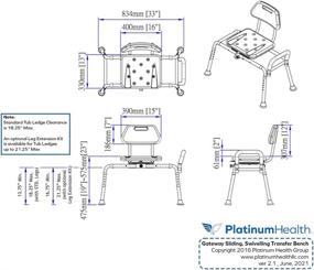 img 3 attached to 🔵 Swivel Seat Padded Gateway Premium Sliding Bath Transfer Bench - Blue