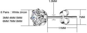img 3 attached to 💎 IORMAN Набор из 6 пар сережек-гвоздиков из титановой стали с кубическим цирконием для женщин и девочек со сверхчувствительными ушами, мультипроколами, размеры 3-8 мм