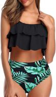 👙 tempt me women's high waisted bikini: flounce halter two piece swimsuit with tummy control and ruffle detail logo