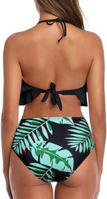 img 3 attached to 👙 Tempt Me Women's High Waisted Bikini: Flounce Halter Two Piece Swimsuit with Tummy Control and Ruffle Detail