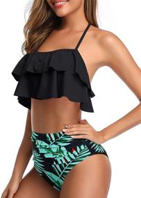 img 2 attached to 👙 Tempt Me Women's High Waisted Bikini: Flounce Halter Two Piece Swimsuit with Tummy Control and Ruffle Detail