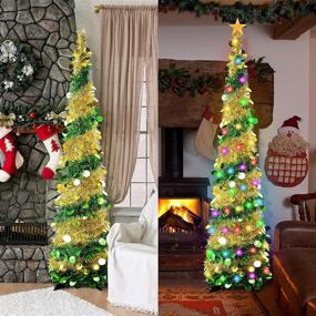 img 3 attached to 🎄 Gold Sequin 5ft Pop Up Christmas Tree - Shiny Artificial Collapsible Tinsel Coastal Decor for Halloween Party, Holiday Xmas, Indoor/Outdoor Decorations - Office, Fireplace