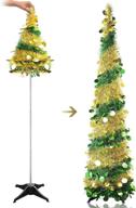 🎄 gold sequin 5ft pop up christmas tree - shiny artificial collapsible tinsel coastal decor for halloween party, holiday xmas, indoor/outdoor decorations - office, fireplace логотип