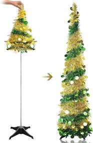 img 4 attached to 🎄 Gold Sequin 5ft Pop Up Christmas Tree - Shiny Artificial Collapsible Tinsel Coastal Decor for Halloween Party, Holiday Xmas, Indoor/Outdoor Decorations - Office, Fireplace