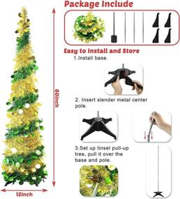 img 1 attached to 🎄 Gold Sequin 5ft Pop Up Christmas Tree - Shiny Artificial Collapsible Tinsel Coastal Decor for Halloween Party, Holiday Xmas, Indoor/Outdoor Decorations - Office, Fireplace