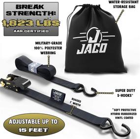 img 3 attached to 🔒 JACO Ratchet Tie Down Straps (4 Pack) - 1 inch x 15 feet, AAR Certified Break Strength (1,823 lbs), Cargo Tie Down Set with (4) Utility Ratchet Straps, (4) Bundling Straps, and Accessories (Black) for Improved SEO