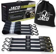 🔒 jaco ratchet tie down straps (4 pack) - 1 inch x 15 feet, aar certified break strength (1,823 lbs), cargo tie down set with (4) utility ratchet straps, (4) bundling straps, and accessories (black) for improved seo logo