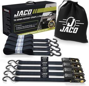 img 4 attached to 🔒 JACO Ratchet Tie Down Straps (4 Pack) - 1 inch x 15 feet, AAR Certified Break Strength (1,823 lbs), Cargo Tie Down Set with (4) Utility Ratchet Straps, (4) Bundling Straps, and Accessories (Black) for Improved SEO