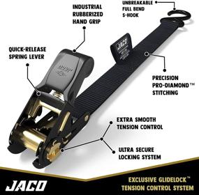 img 2 attached to 🔒 JACO Ratchet Tie Down Straps (4 Pack) - 1 inch x 15 feet, AAR Certified Break Strength (1,823 lbs), Cargo Tie Down Set with (4) Utility Ratchet Straps, (4) Bundling Straps, and Accessories (Black) for Improved SEO