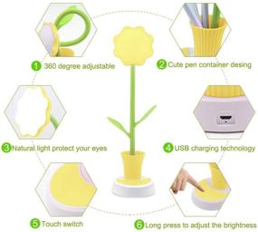 img 1 attached to Vimbo Creative Rechargeable Kids Desk Lamp - LED Dimmable Bedside Lamp with Eye Protection, Touch Sensor, Pen Holder (Yellow)