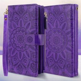 img 3 attached to 🌸 Detachable Magnetic Zipper Wallet Leather Case with Cash Pocket, 12 Card Slots, and Wrist Strap for Samsung Galaxy S21+ S21 Plus 5G 6.7 Inch (2021) G996U - Floral Flower (Purple)