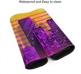 img 2 attached to Purple Landscape Night Pink Grid Retro Neon City Style 80's Large Mouse Pad – Extended Multipurpose Computer Game Mouse Mat with Keyboard Pad