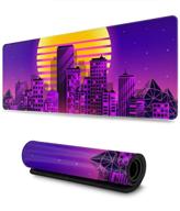 purple landscape night pink grid retro neon city style 80's large mouse pad – extended multipurpose computer game mouse mat with keyboard pad logo