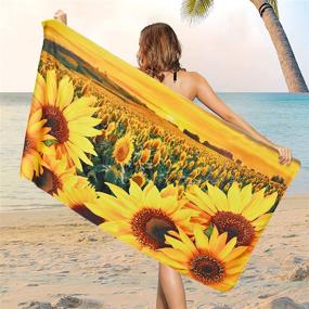 img 2 attached to 🌻 Sunflowers Beach Towels Set - 3-Piece Yellow Flower Sunset Bath Towel Set for Bathroom, Super Soft & Absorbent - Ideal for Travel, Swim, Outdoor Activities