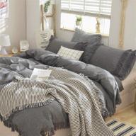 🛏️ softta grey boho king duvet cover set - 3 pieces - modern bohemian style bedding in gray - fringed tassel and ruffle details - 100% washed cotton - ideal for girls beds logo