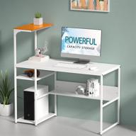 sinpaid white computer desk: 40 inch home office desk with storage shelves, bookshelves, and cpu stand for small spaces - perfect student study desk (white & orange) logo