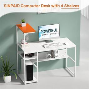 img 3 attached to SINPAID White Computer Desk: 40 Inch Home Office Desk with Storage Shelves, Bookshelves, and CPU Stand for Small Spaces - Perfect Student Study Desk (White & Orange)