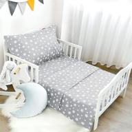 🌟 soft breathable toddler bedding sets, 3 piece sheet set for boys and girls, includes flat sheet, fitted sheet, and pillowcase, baby bedding in grey star design logo