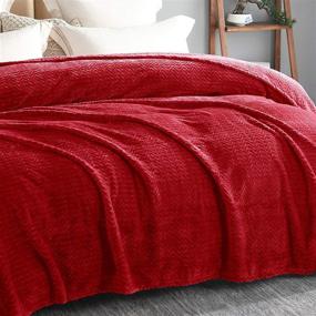 img 1 attached to Exclusivo Mezcla King Size Jacquard Wave Pattern Flannel Fleece Velvet Plush Bed Blanket (90x104, Red) - Soft, Lightweight, Warm and Cozy Bedspread/Coverlet/Bed Cover