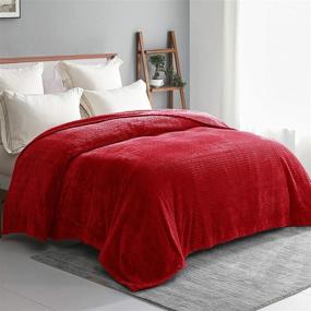 img 3 attached to Exclusivo Mezcla King Size Jacquard Wave Pattern Flannel Fleece Velvet Plush Bed Blanket (90x104, Red) - Soft, Lightweight, Warm and Cozy Bedspread/Coverlet/Bed Cover