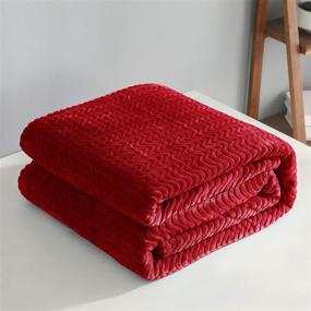 img 2 attached to Exclusivo Mezcla King Size Jacquard Wave Pattern Flannel Fleece Velvet Plush Bed Blanket (90x104, Red) - Soft, Lightweight, Warm and Cozy Bedspread/Coverlet/Bed Cover