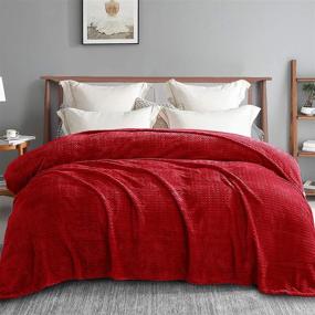 img 4 attached to Exclusivo Mezcla King Size Jacquard Wave Pattern Flannel Fleece Velvet Plush Bed Blanket (90x104, Red) - Soft, Lightweight, Warm and Cozy Bedspread/Coverlet/Bed Cover