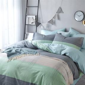 img 3 attached to 🛏️ Modern Geometric Patchwork Duvet Cover Set - Soft Cotton, Queen Size, Blue & Mint Green, Zipper Ties - Perfect Bedding for Couples, Him and Her - Easy Care, Durable