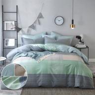 🛏️ modern geometric patchwork duvet cover set - soft cotton, queen size, blue & mint green, zipper ties - perfect bedding for couples, him and her - easy care, durable logo