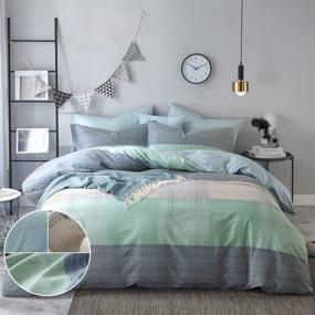 img 4 attached to 🛏️ Modern Geometric Patchwork Duvet Cover Set - Soft Cotton, Queen Size, Blue & Mint Green, Zipper Ties - Perfect Bedding for Couples, Him and Her - Easy Care, Durable