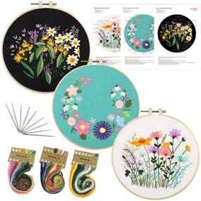 img 4 attached to 🧵 Embroidery Kit for Beginners: 3-Pack Floral Pattern Starter Set with Instructions and Stamped Fabric