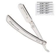 parker srx heavy duty professional straight edge barber razor kit - 100% stainless steel with 5 premium blades, ideal for barbershops and shave parlors logo