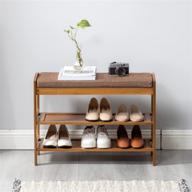 👞 maydear bamboo 3 tier shoe rack bench: stylish shoe organizer & entryway bench with storage and comfortable foam pad seat - ideal for hallways, living rooms, bedrooms & corridors logo