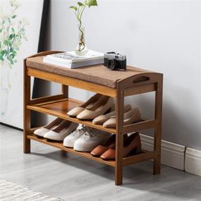 img 3 attached to 👞 Maydear Bamboo 3 Tier Shoe Rack Bench: Stylish Shoe Organizer & Entryway Bench with Storage and Comfortable Foam Pad Seat - Ideal for Hallways, Living Rooms, Bedrooms & Corridors