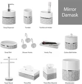 img 2 attached to 🛁 Творческие ароматы набор ванной комнаты Mirror Damask Style из 4 предметов - мыльница, диспенсер, держатель для зубных щеток, стакан - подарочная упаковка