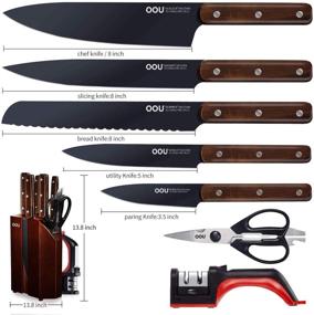 img 3 attached to 🔪 OOU 8 Piece Kitchen Knife Block Set: High Carbon Stainless Steel Chef Knives with Wooden Block - Ultra Sharp and Rust-Resistant