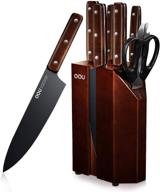 🔪 oou 8 piece kitchen knife block set: high carbon stainless steel chef knives with wooden block - ultra sharp and rust-resistant logo